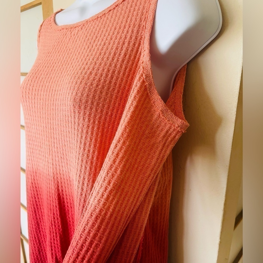 Knox Rose Anthropologie pink waffle knit sweater, cold shoulder long sleeve top - Picture 3 of 6